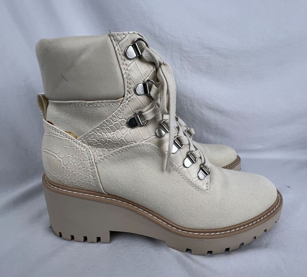 Dolce Vita Women's 8.5M Cream Chunky Lug Sole Combat Boots Lace Up Y2K Utility